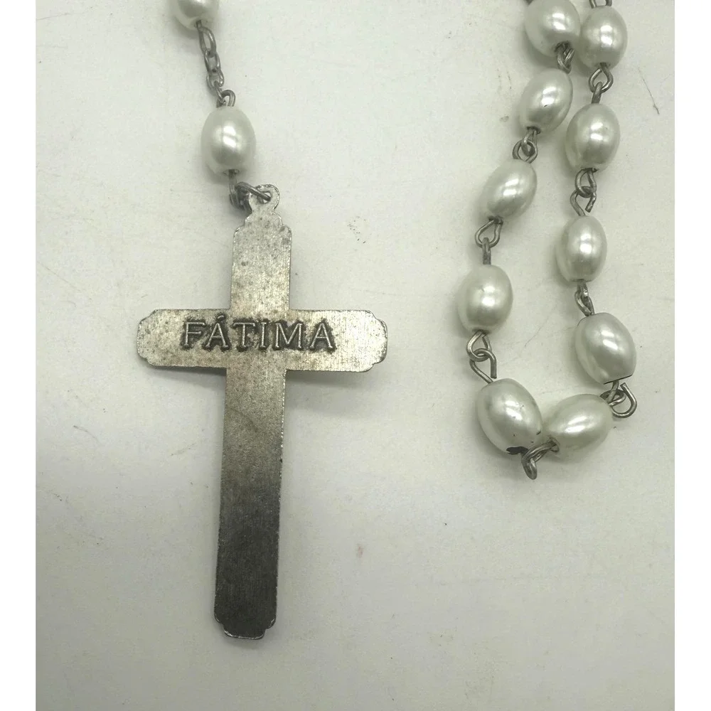 Fatima Catholic Rosary Plastic Beads Silvertone Crucifix‎ Relic Medal Our Lady